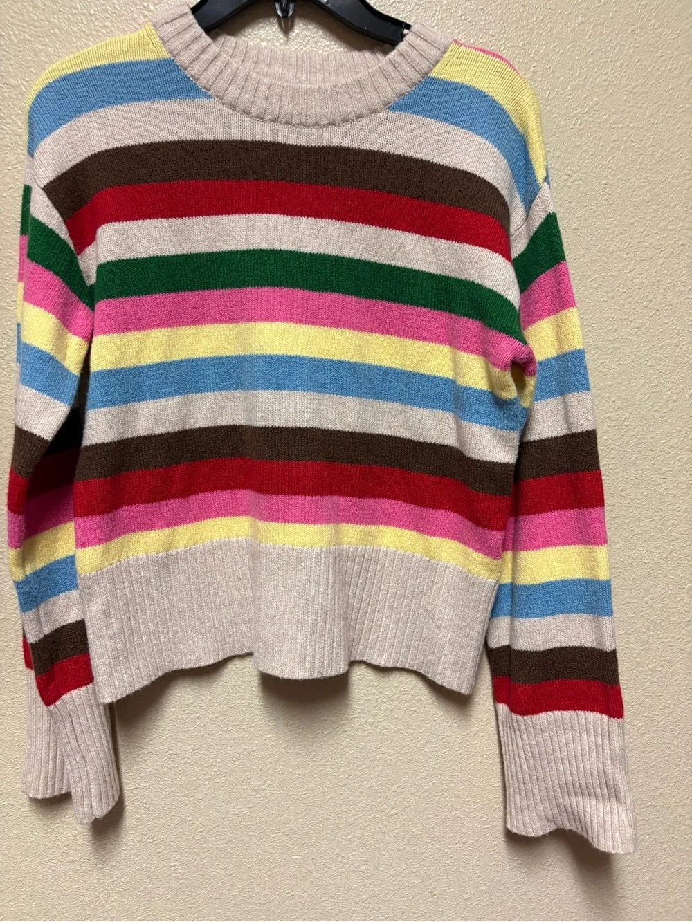 GAP Striped Crewneck Sweater in Pink Blue Yellow Green Brown Cream - Picture 1 of 7